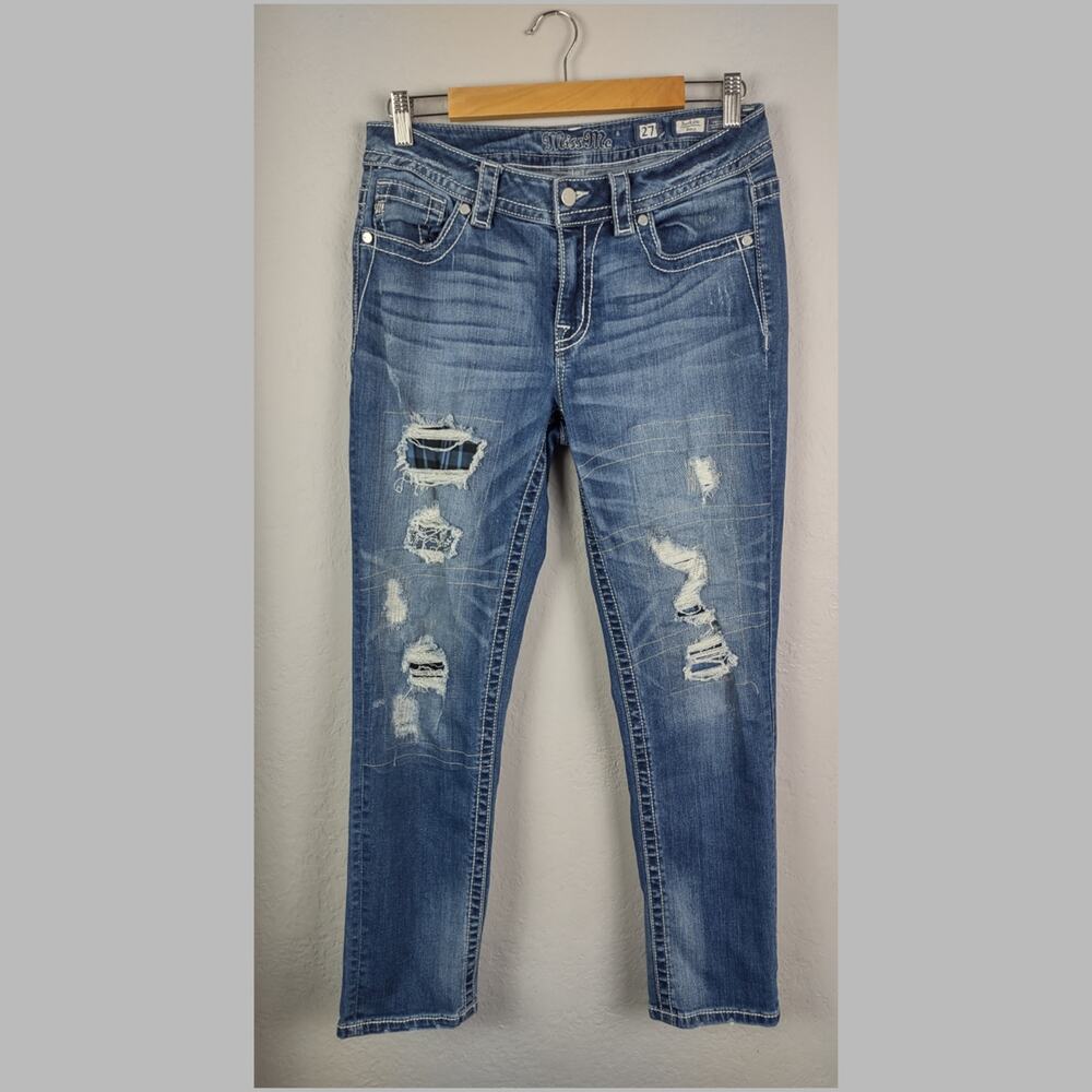 Miss Me Torn Contrast Destoyed Patch Boyfriend Ankle Jeans JB5151A329 Size 27